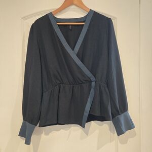 Elegant Black and Blue Women's Wrap Top